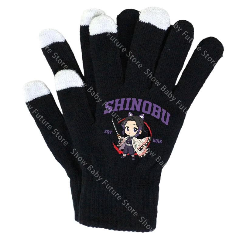 19CM Adult Gloves Demon Slayer Infinity Castle Boys Gloves Cartoon Tanjirou Screen Gloved Winter Anime Kids Birthday Cute Gifts