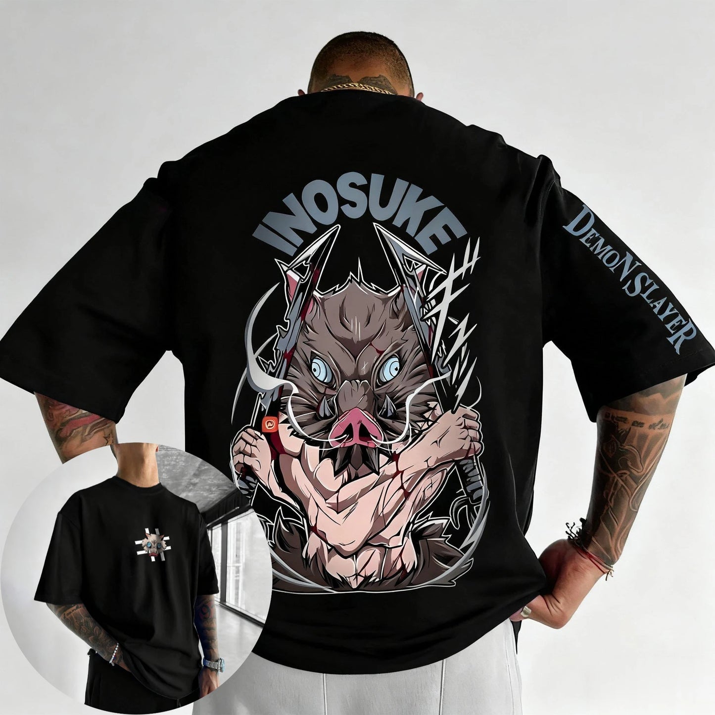 Demon Slayer Anime Hashibira Inosuke Printed T-shirt 2026 Men's and Women's Summer New Harajuku Loose Casual Parent Child Top