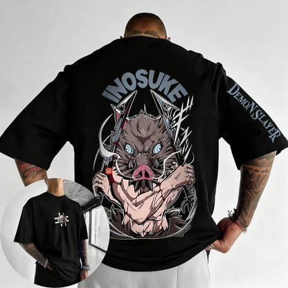 Demon Slayer Anime Hashibira Inosuke Printed T-shirt 2026 Men's and Women's Summer New Harajuku Loose Casual Parent Child Top