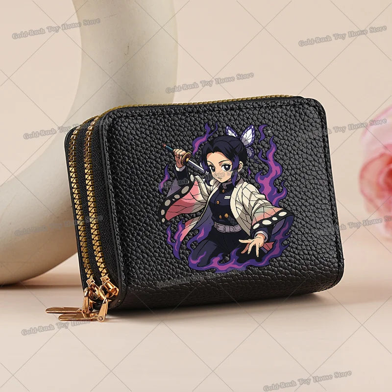 Demon Slayer Kamado Nezuko Women Short PU Wallet Tsuyuri Kanawo Kochou Shinobu ID Card Horders Multi-card Billfold Coin Purses