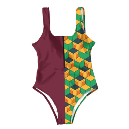 Anime Demon Slayer Cosplay Swimsuit Large Size 5XL Siamese Bathing Bikini Girls Sexy Sleeveless One-Pieces Beach Swimming Suit