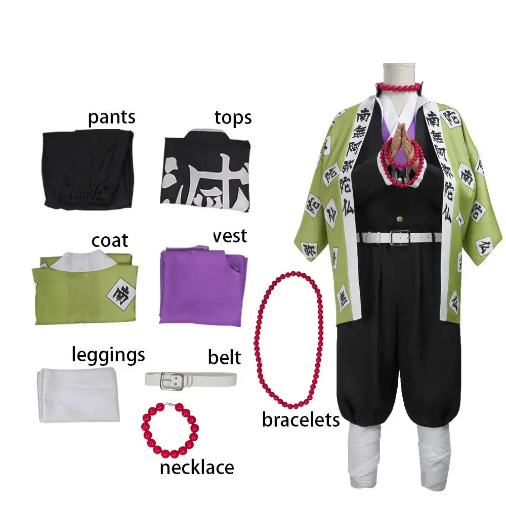 Anime Himejima Gyomei Cosplay Costume Monk Printing Outer Drape Team Uniform Bracelets Man Halloween Carnival Party Cosplay Suit