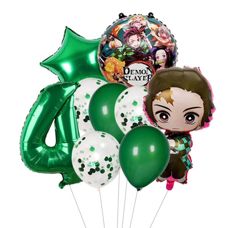 Demon Slayer Theme Tanjiro Kamado Theme Foil Balloons Set Latex Balloon Kids Birthday Party Decoration Number Balloon Globos