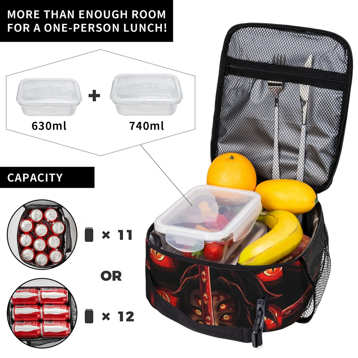 1 Piece Portable Lunch Container Upper Moon One  Zipper Closure Durable Pocket Demon Slayer  For Lunch Lunch Box Bag