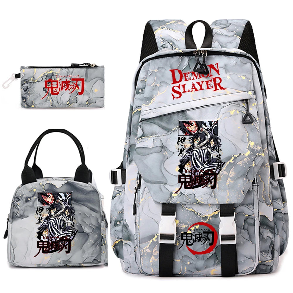 Demon Slayer Anime Backpack Set for Girls Demon Slayer 3Pcs School Bag Lunch Kit Pouch