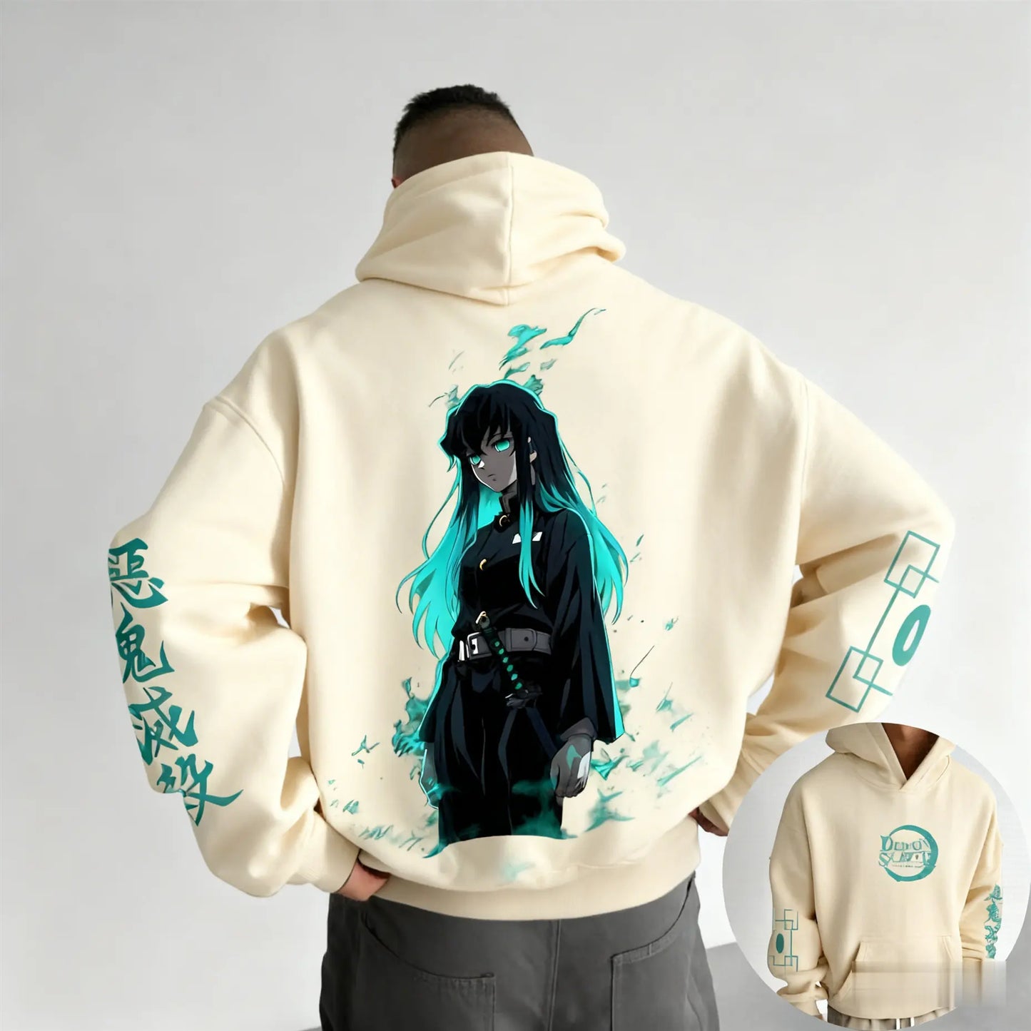 Demon Slayer Muichiro Tokito Large Size Fleece Hoodie American New Autumn Winter Men's and Women's Parent-Child Versatile Jacket