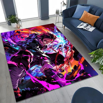 Anime Demon S-Slayer Kamado Nezuko Tanjirou Cartoon Rug for Bedroom Living Room Sofa Home Doormat Decor,Kids Non-slip Floor Mat