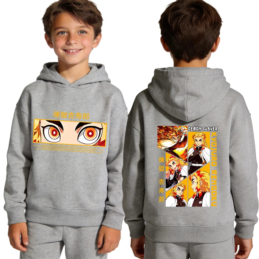 Kyojuro Rengoku Hoodie for Boys Anime Print Kimetsu no Yaiba Cosplay Sweatshirt Teen Kid Pullover Top