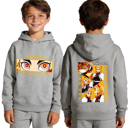 Kyojuro Rengoku Hoodie for Boys Anime Print Kimetsu no Yaiba Cosplay Sweatshirt Teen Kid Pullover Top