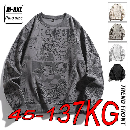 Demon Killer Hoodie Japanese Anime Plus Size 6XL 7XL 8XL Men's and Women's Round Neck Harajuku Casual Long-sleeved T-shirt