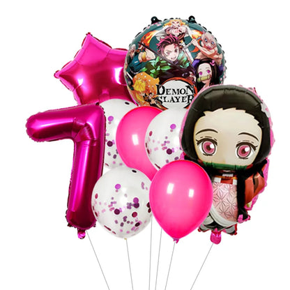 Demon Slayer Theme Tanjiro Kamado Theme Foil Balloons Set Latex Balloon Kids Birthday Party Decoration Number Balloon Globos