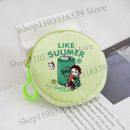 Demon Slayer Coin Purse Anime Figure Tanjiro Nezuko  Giyu Tomioka Wallet Key Earphones Storage Pouch Cute Round Mini Zero Wallet