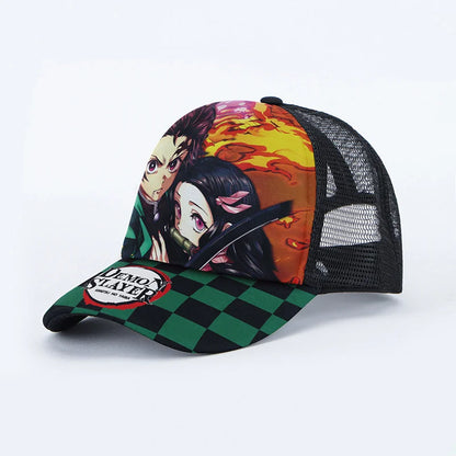 Kimetsu No Yaiba Cartoon Character Printed Trucker Hat Adjustable Snapback Mesh Baseball Cap Casual Anime Fan Headwear
