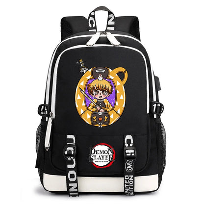 Demon Slayer Anime Print Student Backpack USB Charging Port Lightweight School Bag for Boys Girls