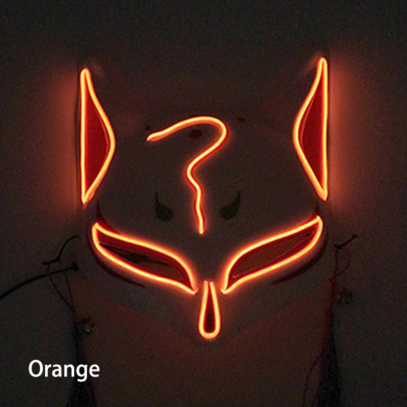 Glowing  Demon Slayer Mask Cosplay Japanese Cartoon Neon Light Samurai Mascara Luminous Led Fox Mask For Halloween Christmas