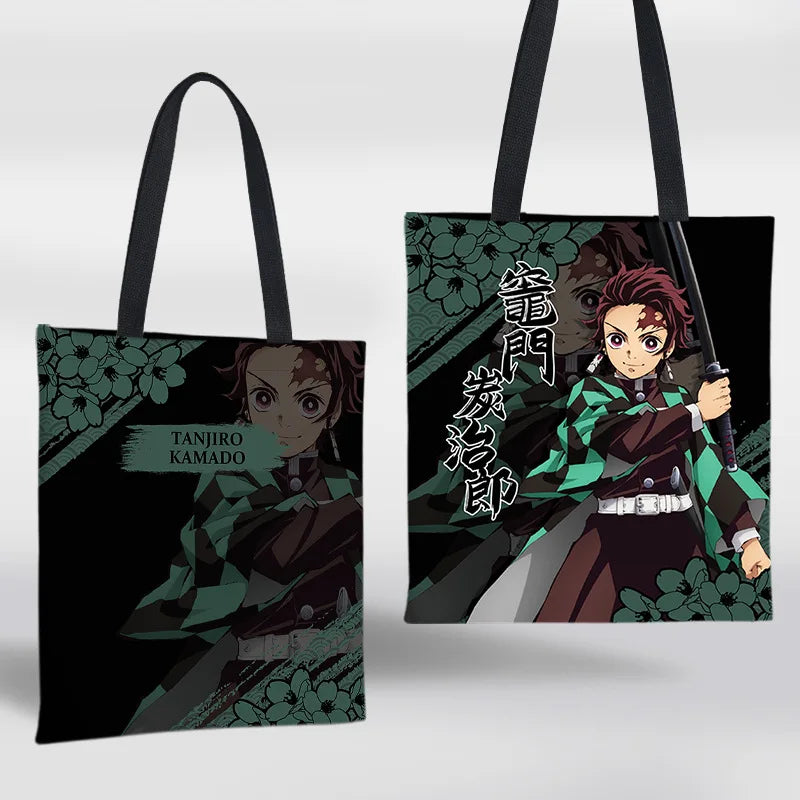 Demon Slayer Mini Shoulder Bag Tanjirou Nezuko Tote Bag Anime Canvas Backpack for Travel Hand-Painted Tote Bag Simple Style Gift