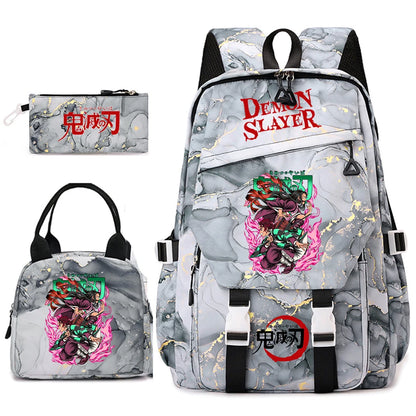 Demon Slayer Anime Backpack Set for Girls Demon Slayer 3Pcs School Bag Lunch Kit Pouch