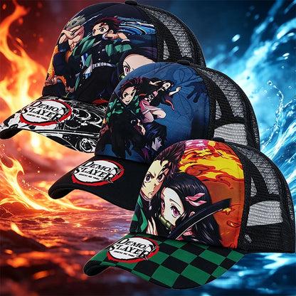 Kimetsu No Yaiba Cartoon Character Printed Trucker Hat Adjustable Snapback Mesh Baseball Cap Casual Anime Fan Headwear