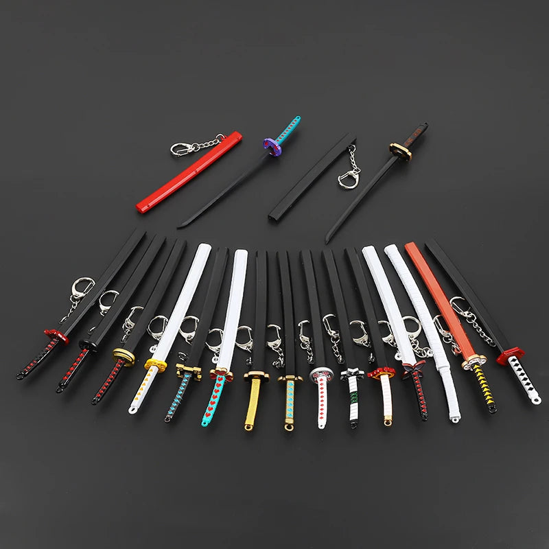 17cm Demon Slayer Keychain Nichirin Blade Model Anime Backpack Pendant Key Ring Tanjirou Zenitsu Creative Collectible Toy Gift
