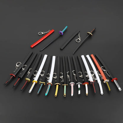 17cm Demon Slayer Keychain Nichirin Blade Model Anime Backpack Pendant Key Ring Tanjirou Zenitsu Creative Collectible Toy Gift