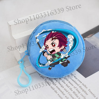 Demon Slayer Coin Purse Anime Figure Tanjiro Nezuko  Giyu Tomioka Wallet Key Earphones Storage Pouch Cute Round Mini Zero Wallet