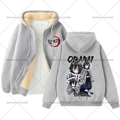 Fashion Clothes Anime Kimetsus No Yaibas Print Sweatshirt Men Women Demons Slayers Winter Loose Fleece Zipper Coat Hoodies Gift