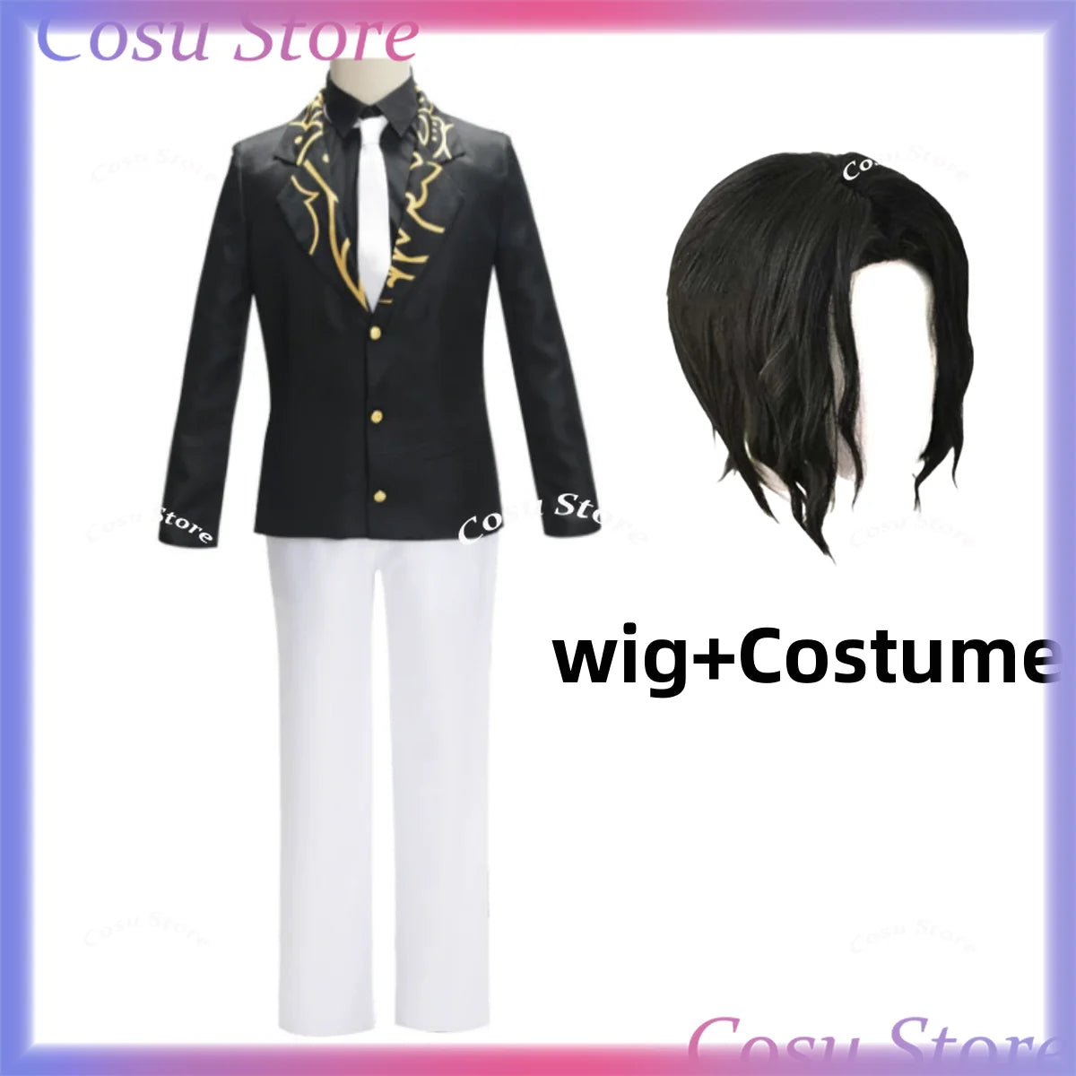 Anime Kibutsuji Muzan Cosplay Costume Wig Black Coat Uniform Shirt Formal Hat Full Set Man Woman Carnival Christmas Suit