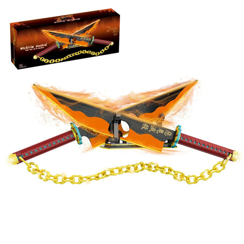 Demon Slayer Tengen Uzui Nichirin Swords Building Blocks Dual Blades with Chain Stand DIY Collectible Toy Gift for Anime Fans