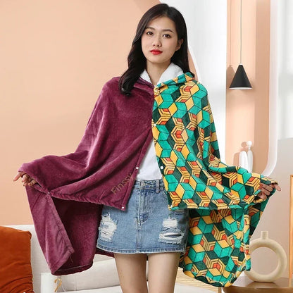 Demon Slayer Blanket Plaid Anime Kimetsu No Yaiba Cosplay Prop Tanjirou Custom Women Pajamas Shinobu Adult Bathrobe Shawl Gown