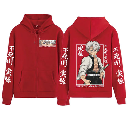 New Hot Anime Demon Slayer Shinazugawa Sanemi Zipper Hoodie Harajuku Pullover Tops Streetwear Sweatshirt