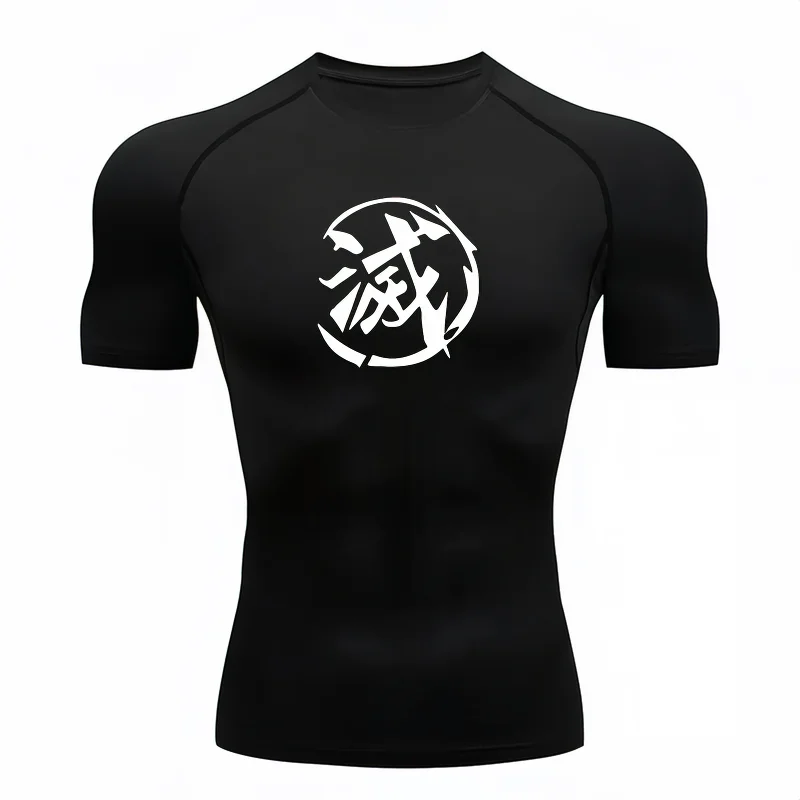 Bandai Demon Slayer Men T-shirt Destroyer Kanji Print Compression Fitness Gym Quick Dry Sport T Shirt Comfortable Breathable