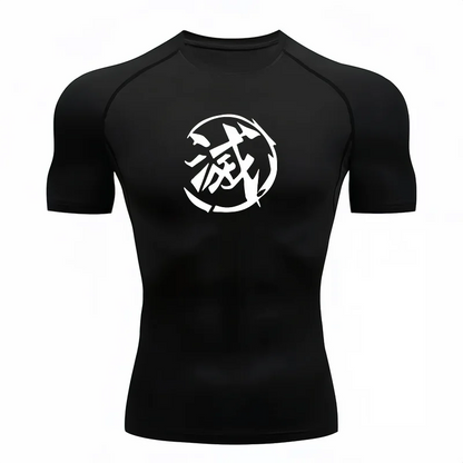 Bandai Demon Slayer Men T-shirt Destroyer Kanji Print Compression Fitness Gym Quick Dry Sport T Shirt Comfortable Breathable