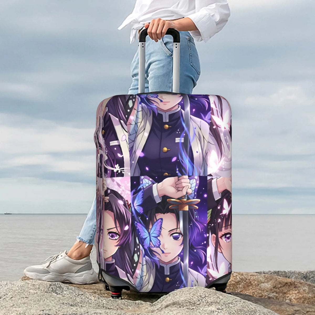 Housse valise papillons violets
