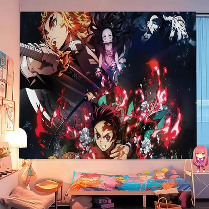 Anime Demon Slayer Colorful Tapestry Wall Hanging Bohemian Wall Tapestries Mandala Wall Art Decor