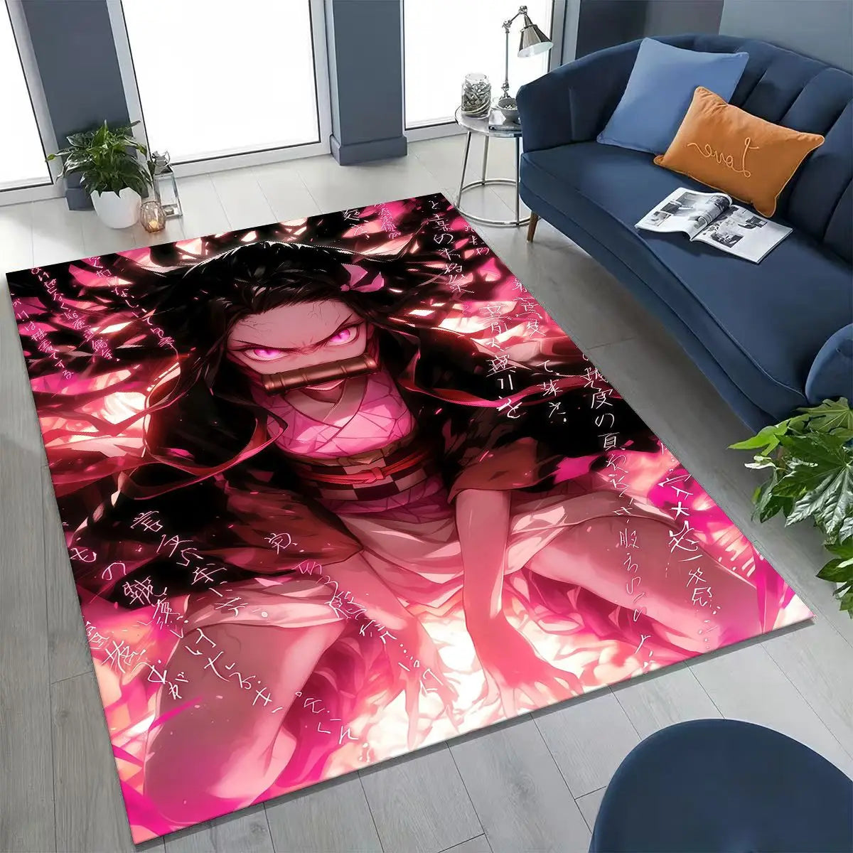 Anime Demon S-Slayer Kamado Nezuko Tanjirou Cartoon Rug for Bedroom Living Room Sofa Home Doormat Decor,Kids Non-slip Floor Mat