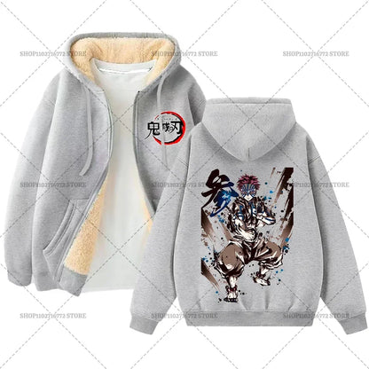 Fashion Clothes Anime Kimetsus No Yaibas Print Sweatshirt Men Women Demons Slayers Winter Loose Fleece Zipper Coat Hoodies Gift