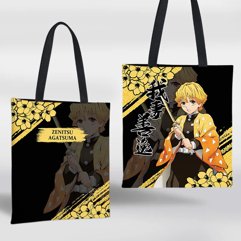 Demon Slayer Mini Shoulder Bag Tanjirou Nezuko Tote Bag Anime Canvas Backpack for Travel Hand-Painted Tote Bag Simple Style Gift