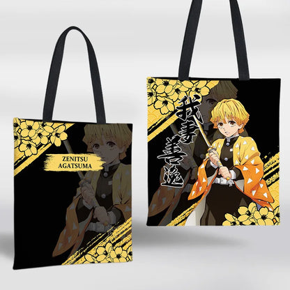 Demon Slayer Mini Shoulder Bag Tanjirou Nezuko Tote Bag Anime Canvas Backpack for Travel Hand-Painted Tote Bag Simple Style Gift