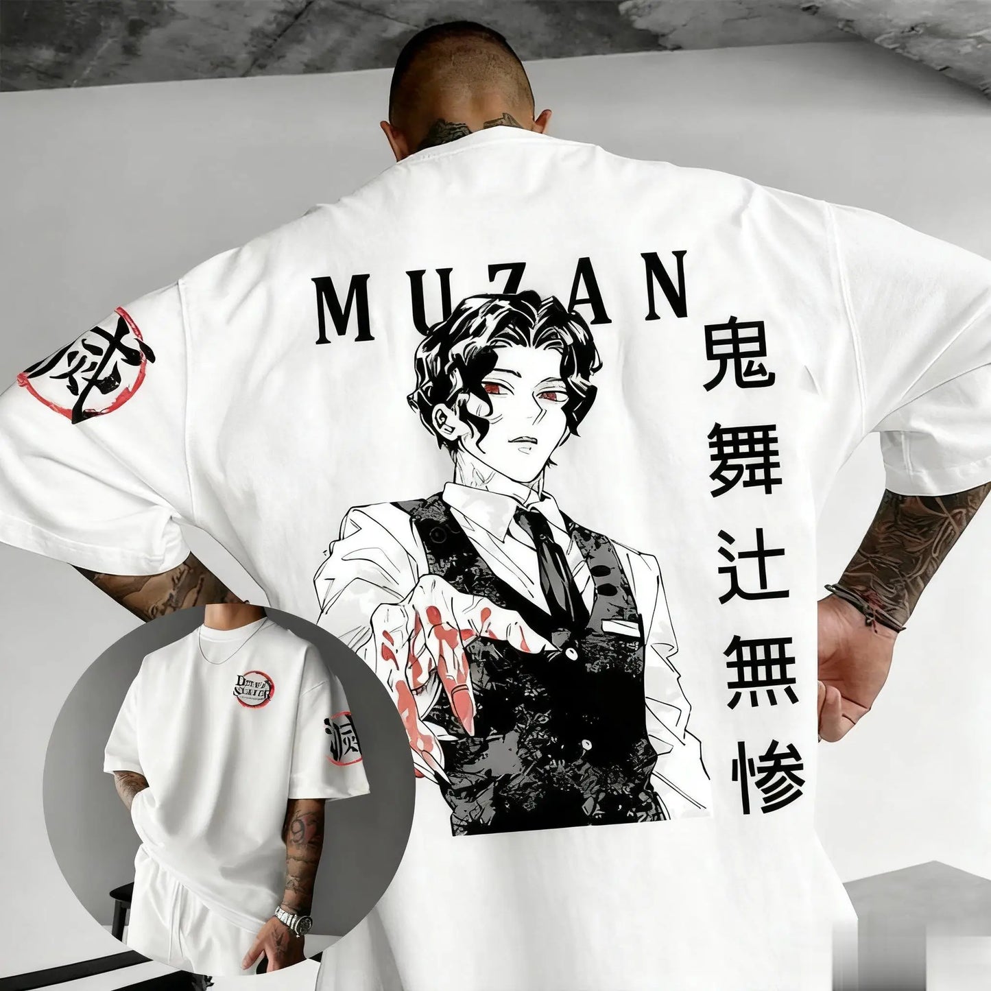 Muzan Demon Slayer Anime Printed T-shirt Men's and Women's T-shirt Men's Top Sports T-shirt Men's T-shirt Summer Tee 2026 New
