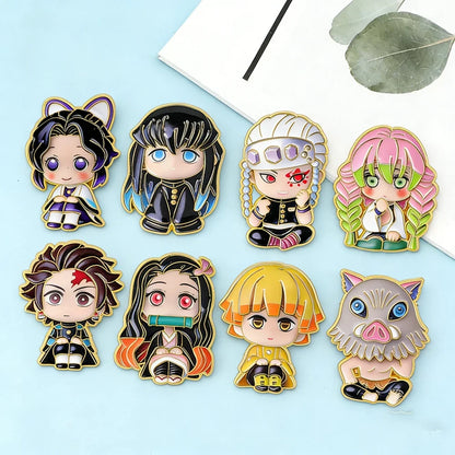 8Pcs Cute Demon Slayer Brooch Badge Anime Cosplay Chibi Character Tanjiro Nezuko Shinobu Giyuu Rengoku Enamel Lapel Pins Gift
