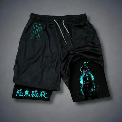 Unisex Demon Slayer Tokitou Muichirou 2026 Summer New Harajuku Anime Printed Loose Quick Drying Double-layer Sports Shorts