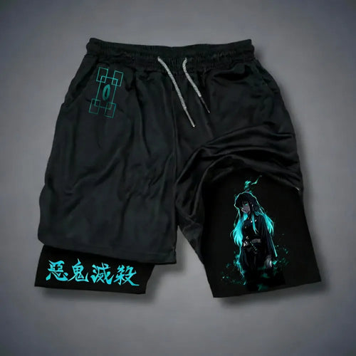 Unisex Demon Slayer Tokitou Muichirou 2026 Summer New Harajuku Anime Printed Loose Quick Drying Double-layer Sports Shorts