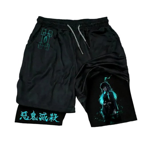 Short de sport Demon Slayer au motif de Muichiro Tokito, composition graphique