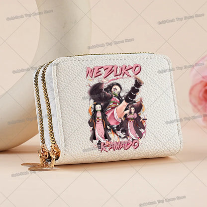 Demon Slayer Kamado Nezuko Women Short PU Wallet Tsuyuri Kanawo Kochou Shinobu ID Card Horders Multi-card Billfold Coin Purses