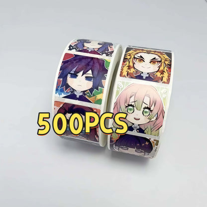 500Pcs Demon Slayer Chibi Character Sticker Roll, Cute Anime Headshot Print Decals for DIY, Laptop & Gift Decor