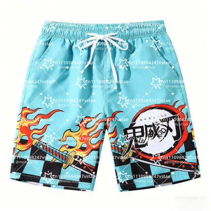 2026 Hot Sale Demon Slayer Tanjiro Print Men Beach Shorts Summer Quick Dry Swim Trunks Anime Board Shorts High-quality Trendy