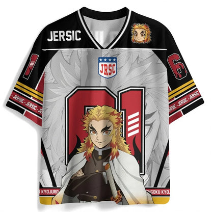 Demon Slayer Anime Series Number Jersey Oversize Daily Unisex Tops Tees Retro Korean Style Kpop Baseball Hockey Outfit T-shirt