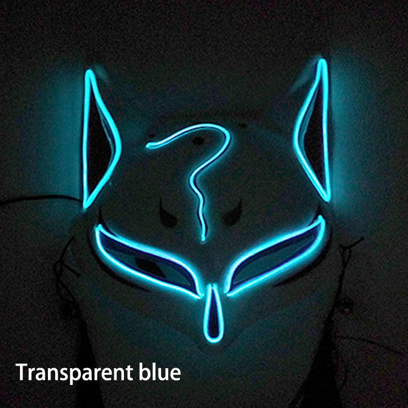 Glowing  Demon Slayer Mask Cosplay Japanese Cartoon Neon Light Samurai Mascara Luminous Led Fox Mask For Halloween Christmas