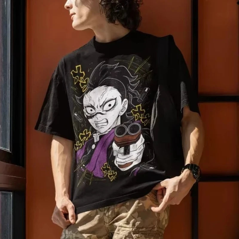 Demon Slayer Tanjiro Anime Genya Shinazugawa Printed T-shirt Men's and Women's T-shirt Men's Top Sports T-shirt 2026 Summer New