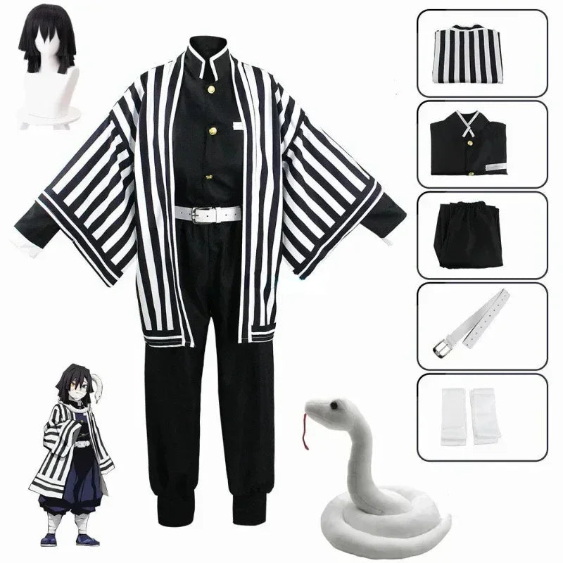 Anime Iguro Obanai Kimono Uniform Anime Pruik Cosplay Kostuum Halloween Feest